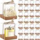 Cunno 36 Set 3.5 x 3.5 x 4.3 in Candle Package Transparent Gift Box 4-18 oz Handmade Tealight Candle Holder Bulk Paper Bottom Ribbon for Wedding Baby Shower Party Mug Cake Wine Glasses(Kraft Color)