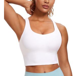 CRZ YOGA Womens Butterluxe Strappy Longline Sports Bra - Padded Criss Cross Yoga Workout Crop Tank Tops S