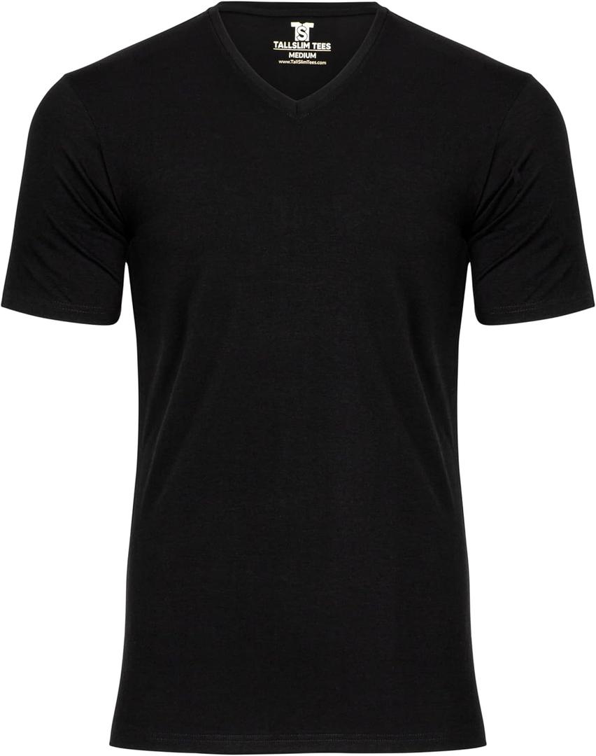 Men's Tall Slim-Fit Short Sleeve V-Neck T-Shirt, Soft Poly/Rayon Blend Long Tee (X-Large Tall, Black)