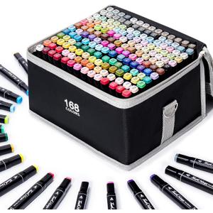 168 Colors Alcohol Markers - Dual Tip Permanent Art Markers Set for Coloring Drawing Painting, Fine and Chisel Tip Alcohol Based Pens with Carrying Case for Adult Artists