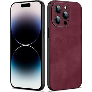 for iPhone 14 Pro Max Case(2022), TPU and Suede PU Leather Case, Anti-Vibration Anti-Slip Ultralight Luxury Case for iPhone 14 Pro Max 6.7 Inch, for Men Women(Burgundy)