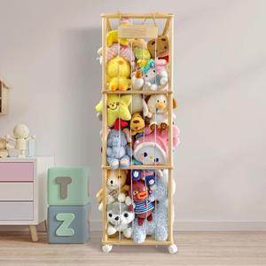 Wooden Stuffed Animal Storage Zoo Stuffed Animal Holder Plushie Storage Space Save Vertical Kids Toy Storage Organizer with Elastic Band for Nursery Playroom Kid room Bedroom