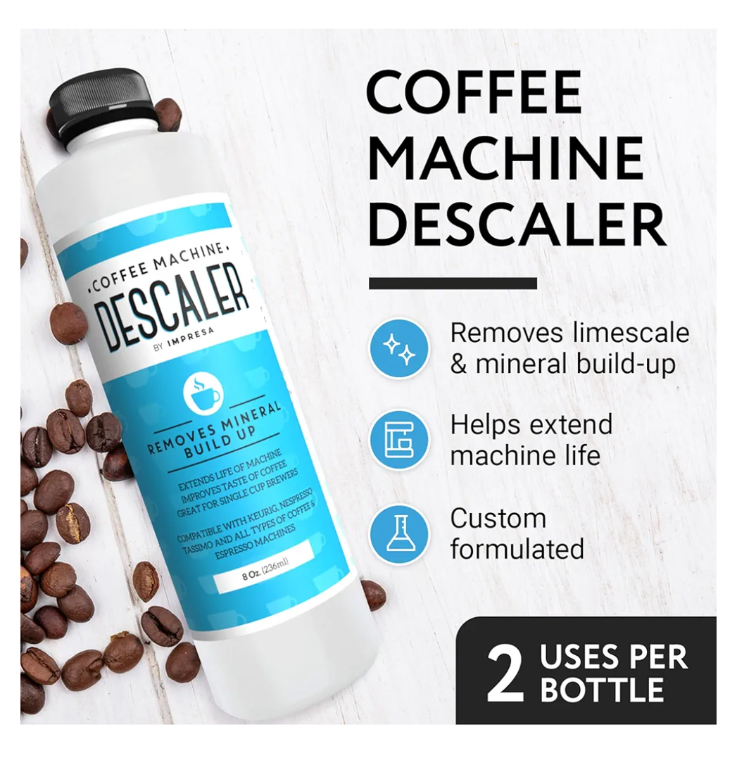 Impresa Descaler Solution and Cleaning Kit Bundle Pack - Includes 1 Bottle of 8 oz Coffee Descaler
