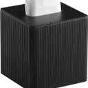 PU Leather Tissue Box Cover with Magnetic Closure, Modern Square Tissue Box Holder Decorative Organizer for Bathroom Vanity Countertop, Night Stands Bedroom Office Desk (Black)