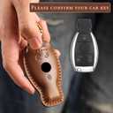 for Mercedes Key fob Cover. Compatible with Mercedes Benz C E R S M, GLA, GLE, GLS, GLK CLA, CLK, AMG 3 Button Smart Leather Car Key Protector Case Shell Chain Accessories/ Brown