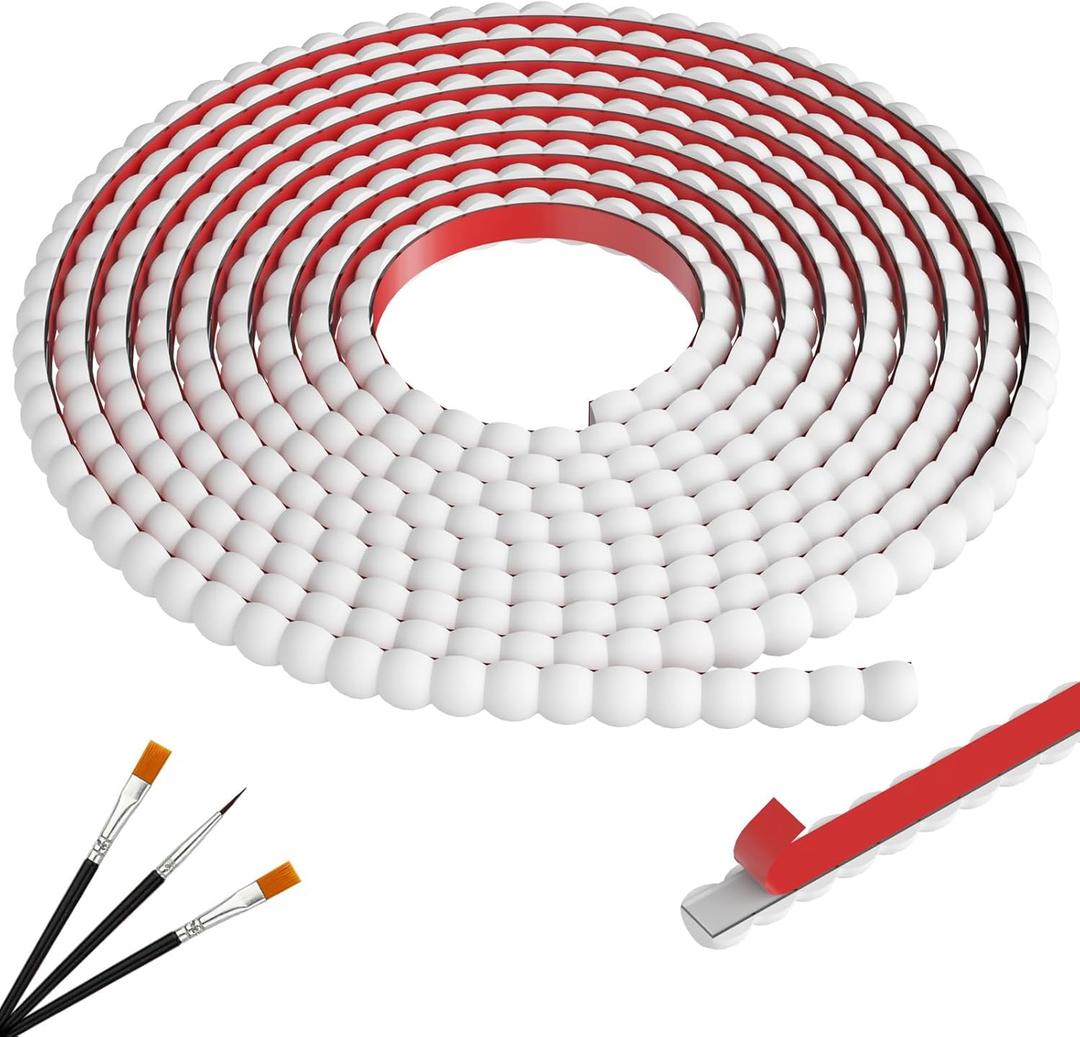 10ft Decorative Bead Pearl Wall Molding Trim, Flexible PVC Peel and Stick Trim for DIY Home Dcor, Bathroom Mirror Frames, Cabinet Edges, Door & Window Borders (White, W:0.39" T:0.22")