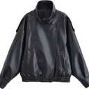 FindThy Womens Oversized Faux Leather Jacket Casual High Collar Long Sleeve Zip Up Fall Fashion Motorcycle Coats (Small, Black)
