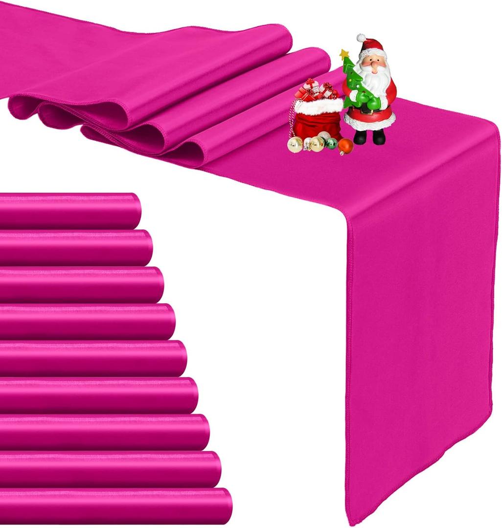 10-Pack Hot Pink Satin Table Runner 12 x 108 Inch Long Fuchsia Bright and Smooth Silk Fabric Table Runner for Wedding Banquet Birthday Party Decoration