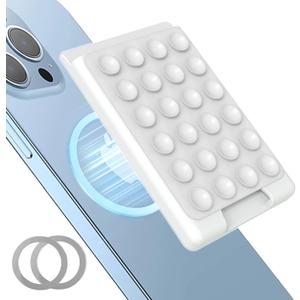 Magnetic Suction Phone Card Holder Mount for MagSafe, Phone Wallet, Compatible with iPhone MagSafe Case, Hands-Free Mirror Shower Smartphone Holder Accessory for TikTok Videos, Selfies, White