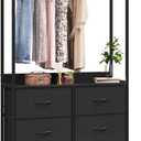 6 Dresser Drawer with Hanging Rack, 2-in-1Tall Dresser for Bedroom/Closet, Fabric Dressers & Chests of Drawers, Sturdy Alloy Steel Frame, Space Saving Closet Organizer (Black)