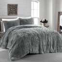 HOMBYS Oversized King Faux Fur Fluffy Comforter Set 120x120, 3 Piece Shaggy Plush Velvet Bedding Thick Comforter with Shams, Extra Soft and Warm,Light Grey