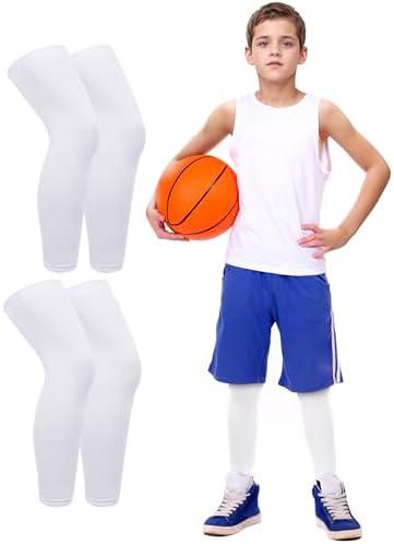 Roadbox Kids Long Compression Leg Sleeves, 2 Pairs Youth Sports Basketball Support, Football Running Cycling for Boys Girls, L