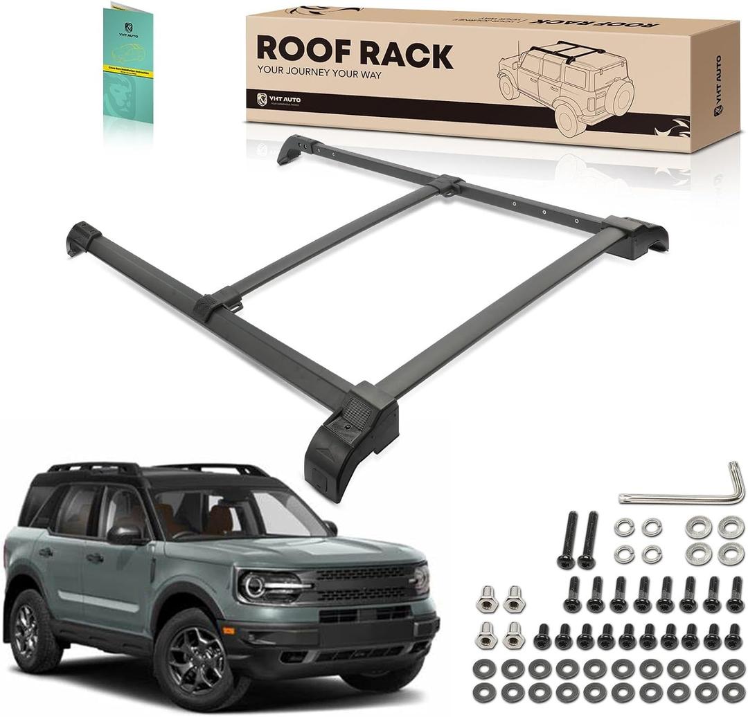 YHTAUTO Car Roof Rack Cross Bar + Side Rails Compatible with Ford Bronco 2021-2024, Not Fit for Badlands & Raptor Models, 165 Lbs Aluminum Alloy Cargo Bar & Side Roof Rails for Rooftop Tent Kayak Bike