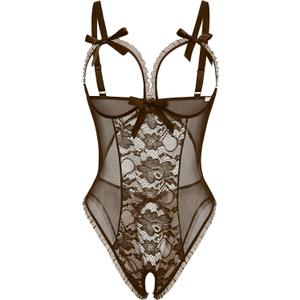 Avidlove Sexy Lingerie for Women One Piece Lace Babydoll Sleepwear Bodysuit (Large, Brown)