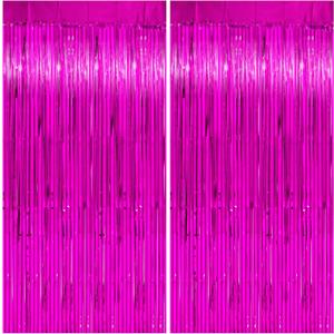 4 x Hawaiian Luau Tropical Party Decorations, Thicken Hot Pink Tinsel Backdrop Curtains Streamers 2 Pack 3.3x6.6 FT, 39.4"W x 78.7"L
