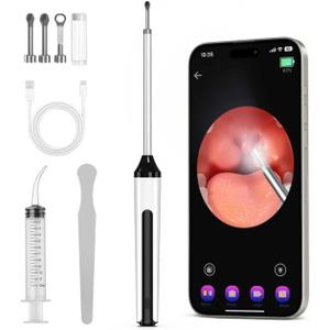 Tonsil Stone Removal Kit with Camera - Visual Tonsil Stone Remover Tool Connect with WiFi - Led Light Tonsillolith Removal Tool with 3 Head AttachmentsWhite