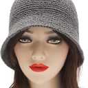 ZLYC Women Crochet Bucket Hat Handmade Cotton Knit Cloche Bowler Hat (Gray)