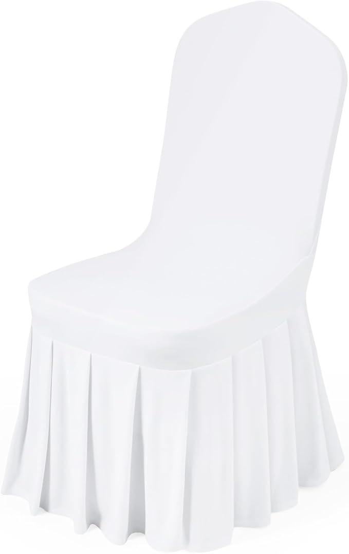 VEVOR Chair Covers, Polyester Spandex Chair Cover, Stretch Slipcovers for Wedding Party Dining Banquet Flat-Front Chair Covers (White-d, 4pcs)