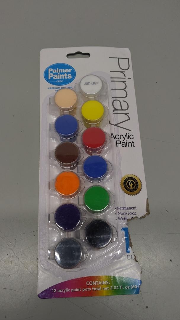 Palmer Paints Primary Prism Acrylic Paint Pots (12 Pack), Multicolor
