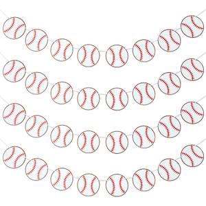 Boao 4 Pieces Baseball Banner Paper Garland Baseball Party Decorations Bunting Decor Sports Birthday Baby Shower Party Supplies