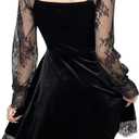 IKADEX Gothic Lolita Dress for Women Black Lace Dress Velvet Mini Dresses Goth Clothes for Teen Girls #A: Black M