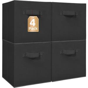 STORAGE MANIAC Storage Cubes, 11 Inch Collapsible Storage Bins with Handles, 4 Pack Fabric Foldable Bins for Organization, Durable Storage Bins for Closet, Shelves, Offices, Toys, 4-Pack Black