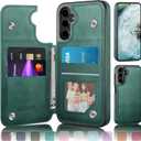 DJDUCK Designed for Samsung Galaxy S24 Case Wallet with Card Holder, [Magnetic Clasp Cover] [RFID Blocking Leather Protection] Shockproof Women Men Cases for Samsung S24 Sea Green