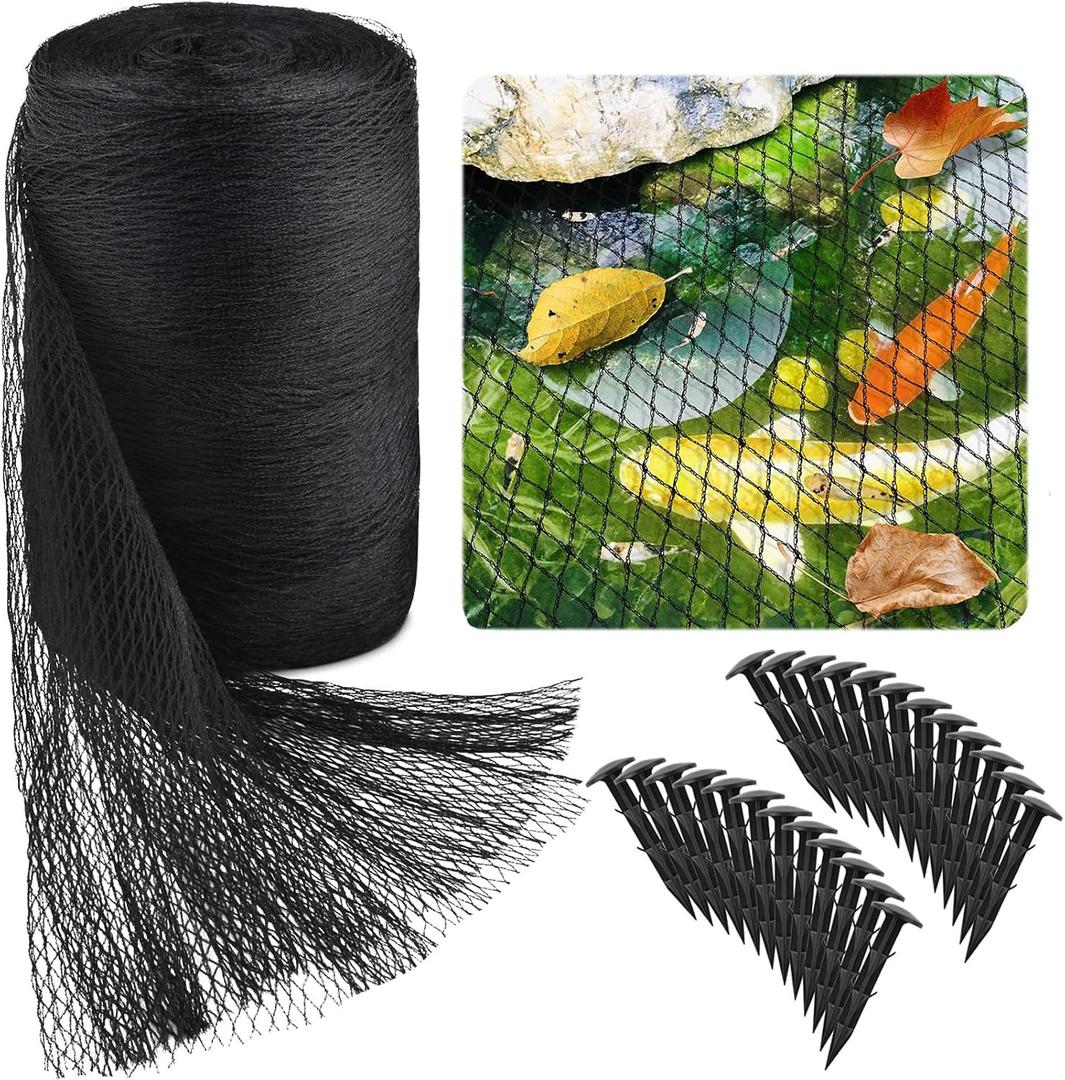 PACETAP 20 x 30 Ft Koi Pond Netting Kit, Heavy Duty Pond Netting Mesh Net Cover for Leaves, Protecting Koi Fish from Birds, Cats -Stakes Included