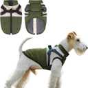 Dog Winter Coat for Small & Medium Dogs, Waterproof Dog Coat with Harness, Puppies Windproof Puppy Puffer Jacket, Snowsuit for Dachshund, Frenchie, Corgi (Classic Green,S) (Small(6-9lb))