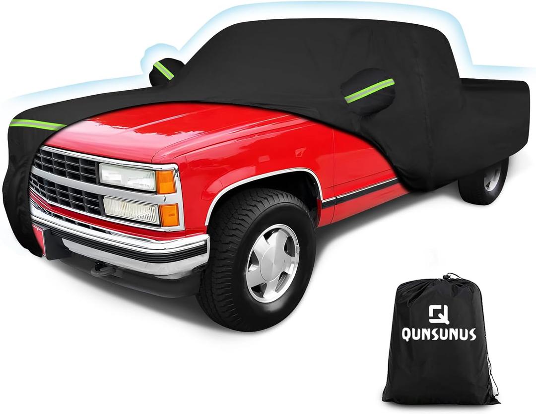 QUNSUNUS Waterproof Truck Cover for Chevrolet C/K 1500/2500/3500 1988-1999, Outdoor Truck Cover with Zipper, Full Exterior Car Covers for Automobiles All Weather with Wind, Sun, UV and Dust Protection 