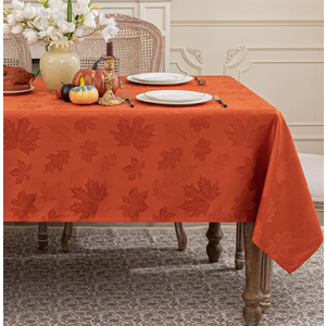 Softalker Fall Jacquard Tablecloth - Thanksgiving Maple Leaves Rectangle Table Cover, Autumn Harvest Waterproof Table Cloths Decor for Holiday, Dining, Party - Burnt Orange 60 x 84 Inch
