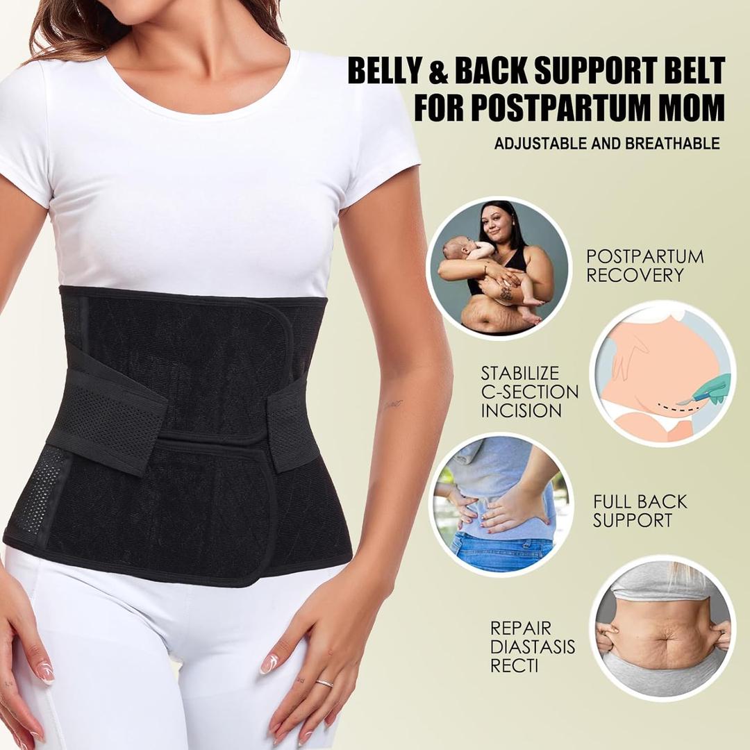 Postpartum Belly Band – Postpartum Belly Wrap, Abdominal Binder Post Surgery C-section Recovery Support Belt (Midnight Black, S/M)
