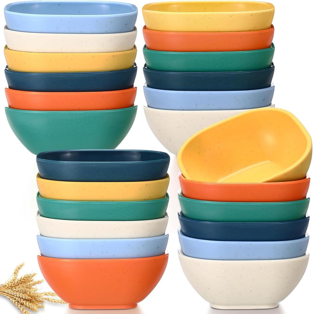 Tioncy 24 Pack 4.5 oz Small Wheat Straw Dipping Bowls Unbreakable Dessert Bowls Soy Sauce Dishes 3.7 x 3.7 x 1.5 Mini Prep Saucer Dipping Saucers for Side Dish Ketchup Soy Dessert Snack(Dark Color)