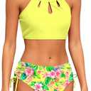 Girls Swimsuit 2 Piece Bathing Suit Tankini Adjustable Straps Cut Out Swimwear Size 9-16Y