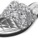 Shoe Land Joli Women's Flat Sandals, Fashion Sparkly Slides, Open Toe Rhinestone Slippers, Glitter Bling Casual Sandals with Cushioned Footbed for Summer, Daily Wear, and Party (8.5)