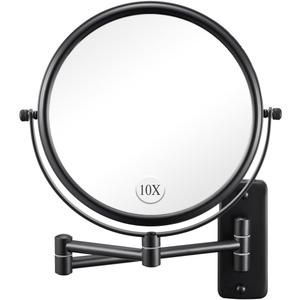 Wall Mounted Makeup Mirror - 1X/10X Magnifying Mirror for Wall, 8 Inch Double Sided 360 Swivel Extendable Bathroom Mirror for Shaving, Black