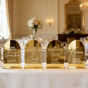 Acrylic Cards and Gifts Sign with Stand, 5x7 inch Black Arched Wedding Table Signs and Base, 1/8" Thick Arch TableTop for Wedding Reception & Event Party Table (Gold mirror, All 4pcs)