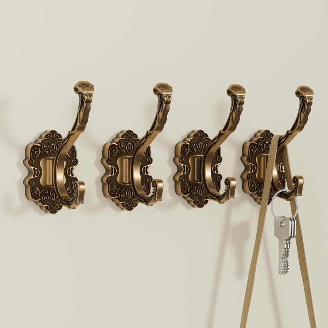 Kingyuan Vintage Coat Hooks Wall Mount 4PCS,Vintage Decorative Hook,High-Grade Aluminum Alloy Material,Rustproof & Durable for Hanging Coats, Towels, Keys & Purses in Entryway,Bathroom, Kitchen
