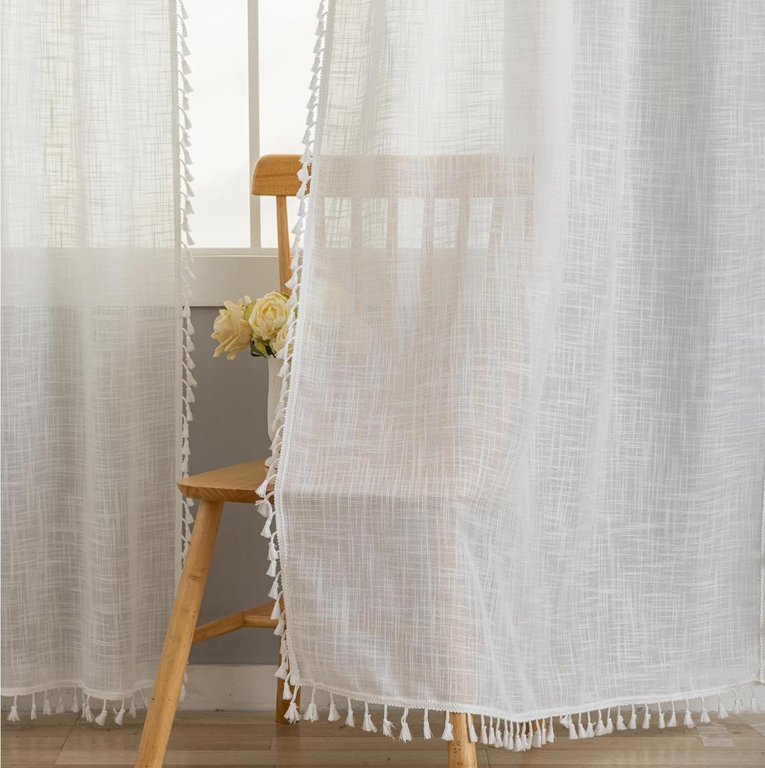 Farmhouse Curtains Natural Linen Blended Country Style for Living Room (Off White, W40 x L54)