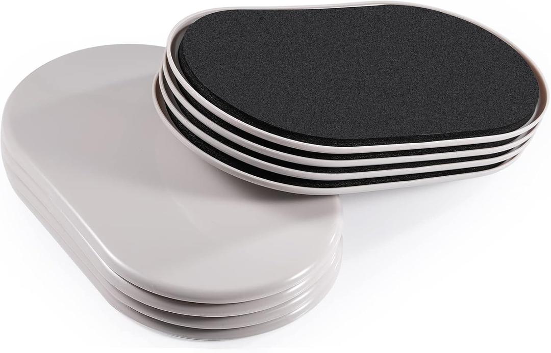 Large Furniture Sliders for Carpet & Hardwood Floors, 8 PCS 9-1/2" x 5-3/4" Oval Reusable Heavy Duty Furniture Movers Sliders, Easily and Safely Move Any Item, Beige