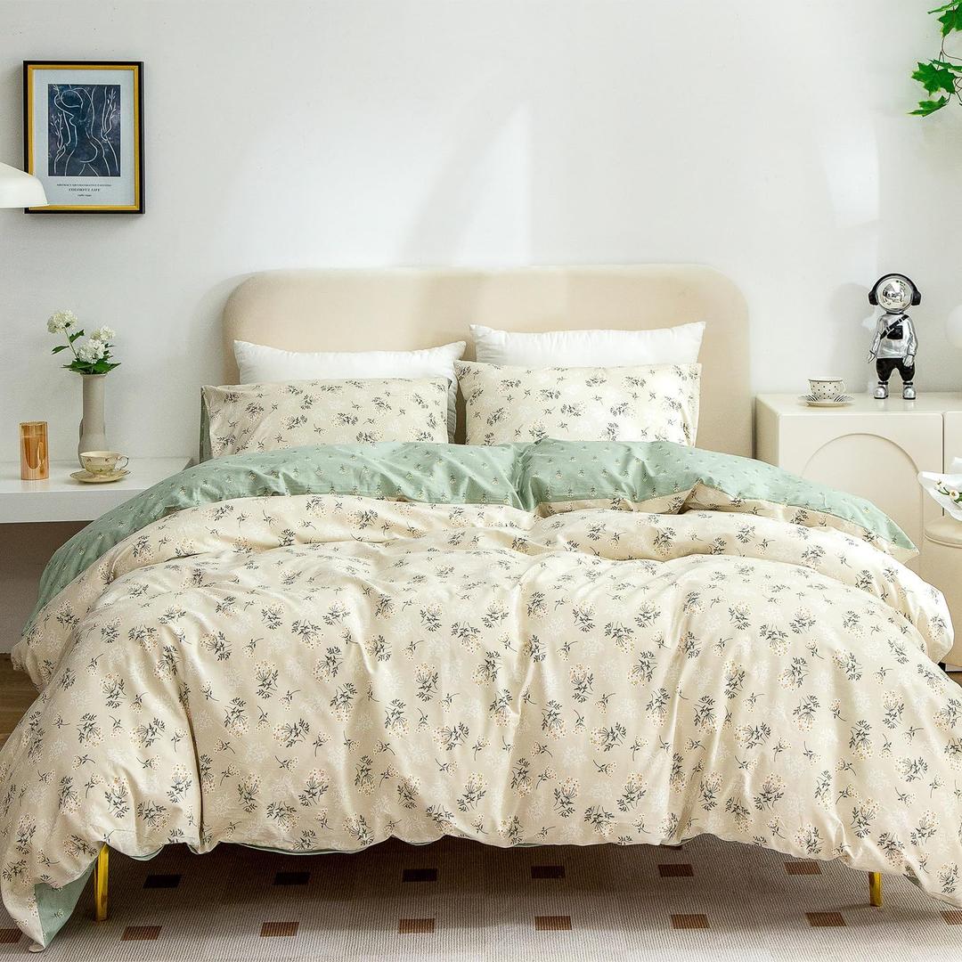 Jane yre Floral Duvet Cover Queen, Brushed Microfiber 3 Pieces Floral Bedding Set Queen, Garden Style Flower Pattern Flower Queen Duvet Cover, with Zipper Closure, Luxury Soft Breathable Comfy