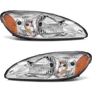2 x Headlight Compatible with Ford Taurus 2000 2001 2002 2003 2004 2005 2006 2007 Chrome Housing Amber Reflector Replacement Pair Driver & Passenger Side FO2502169/FO2503169（W/O Bulbs）
