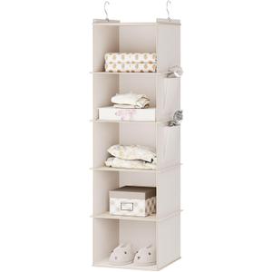 YOUDENOVA Hanging Closet Organizer, 5-Shelf Closet Hanging Storage Shelves, Beige