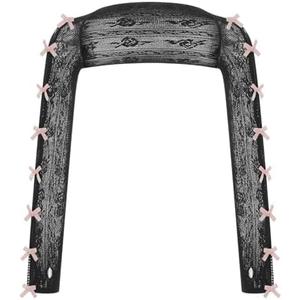 Women Long Sleeve Lace Shrug with Thumb Hole, Open Front Cut Out Bow Bolero Fishnet Shawl Arm Sleeves Cardigan