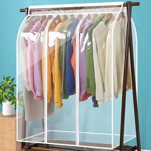Garment Bags for Hanging Clothes, Large Clear Closet Clothing Protector, Waterproof Garment Storage Bag, Coat Covers for Closet with Zipper for Suits, Shirts, Jackets, Long Dress