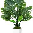 UPBUD Artificial Monstera Deliciosa Plant, 5FT Fake Tropical Monstera Tree with White Pot & 12 Lifelike Leaves, 60in Tall Faux Floor Trees Fake Plants for Indoor Outdoor Office Living Room Decor