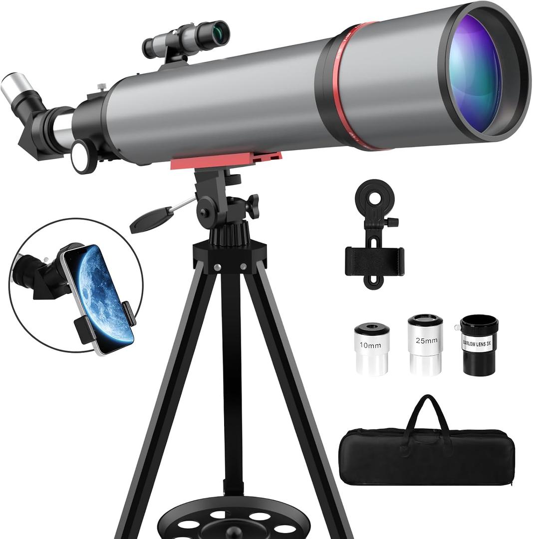 WOZEL Telescope for Adults & Kids - 90mm Aperture 600mm Refractor Portable Beginners Telescope High Powered, Magnification 180X, for Astronomy Planet Observation with Phone Adapter Tripod & Carry Bag