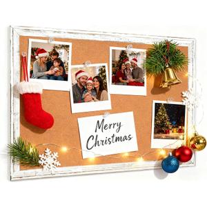 DOLLAR BOSS White Cork Board for Wall - 24 X 18 Inches, Rustic Wooden Frame Bulletin Board, Decorative Hanging Pin Board for Office & Home Decor