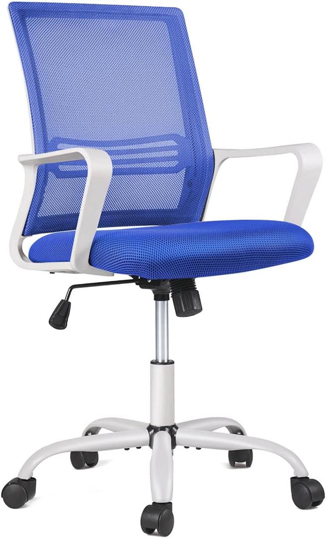 HOMEFLA Ergonomic Computer, Home Wheels Mesh Office Desk, Mid Back Rolling Task Chair, Blue (21D x 22W x 39H in)