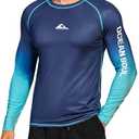 ERECT PEAK Men's Rash Guard Casual Raglan Swimwear Shirt Soft Activewear UPF 50+ SPF Sun UV Protection Long Sleeve Beach Surf Athletic Quick Dry Fit Moisture Wicking Slim Muscle Navy-Turquoise L